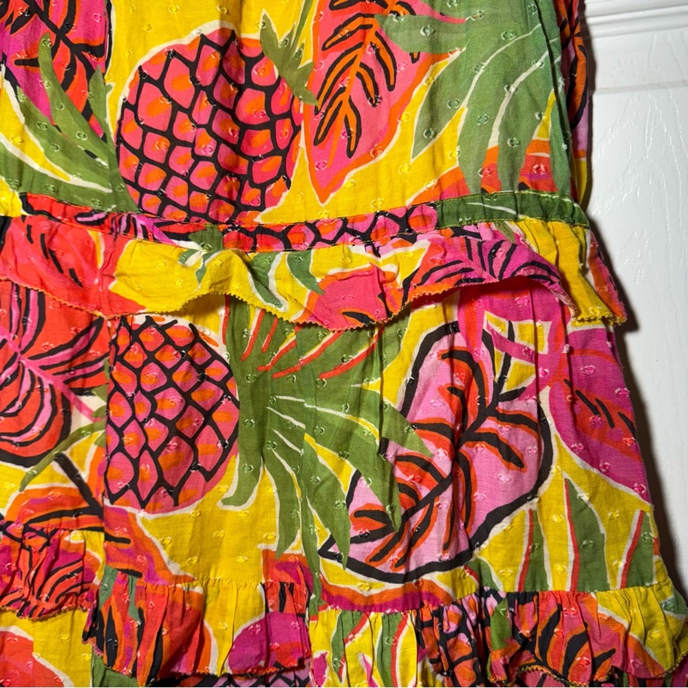 Farm Rio • Ruffle Mini Dress • Yellow Fruit Dream • XS • Beaded Tassels • $180 - Picture 12 of 14
